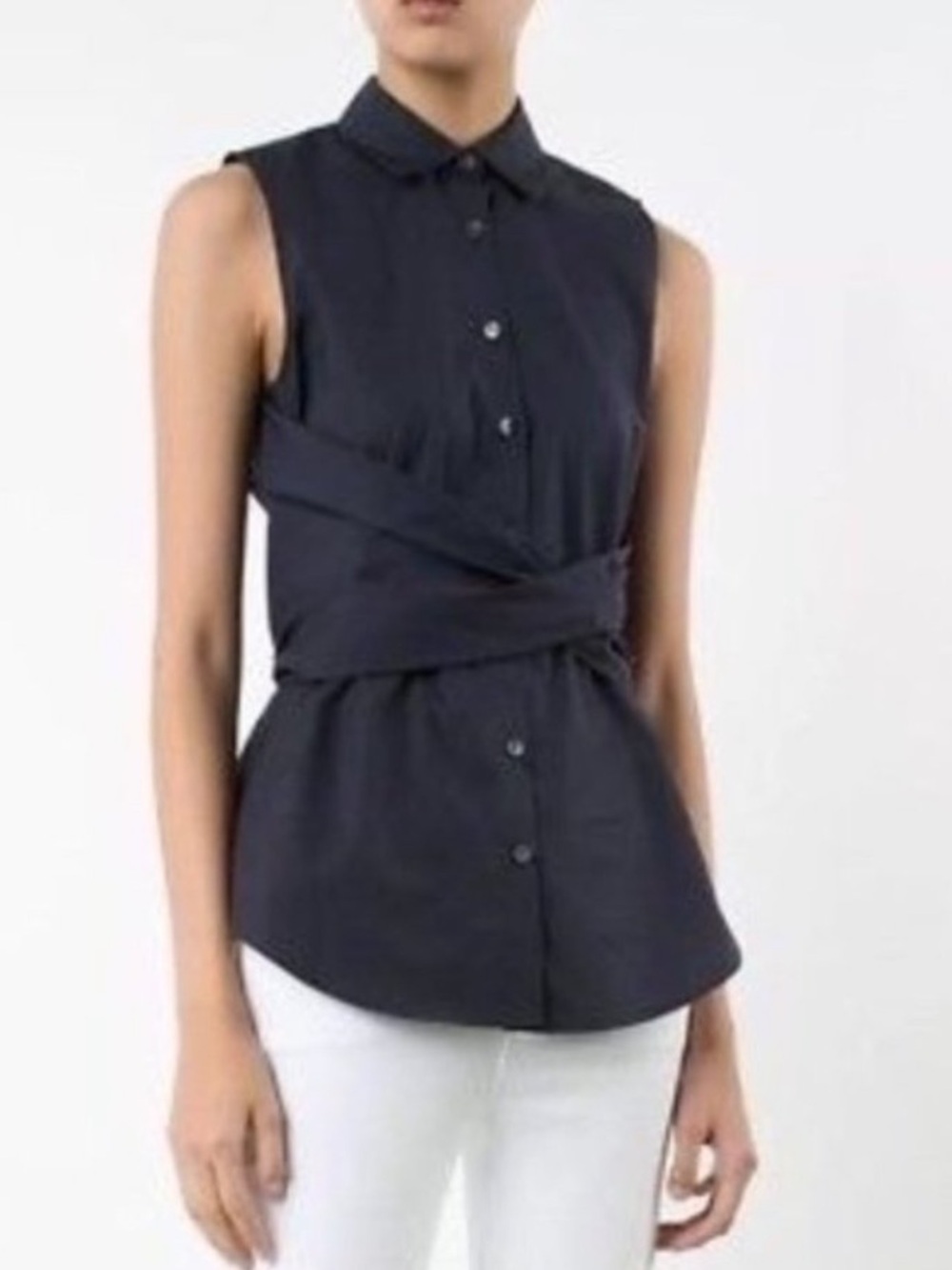10 Crosby Derek Lam Sleeveless Twist-Waist Button Down Top - Black